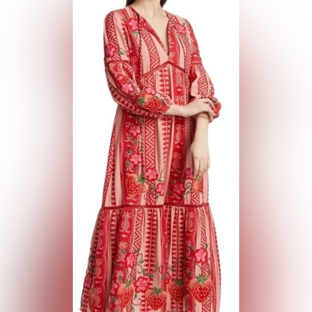 $425 Farm Rio Embroidered Tropical Floral Print Maxi Dress - XS